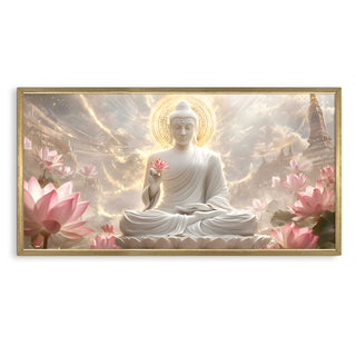Buddha & Lotus Blossom Wall Art, HD Canvas Print, Golden Box Framed, Ready to Hang, (24 In x 48 In) (BUDDHA-WA-05)