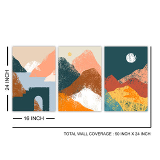 Set of 3 Abstract Mountain Art Prints ( WBWA72 )