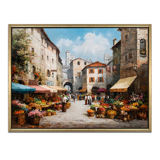 European Cityscape Wall Art, HD Canvas Print, Golden Floater Framed, Ready to Hang, (36 In x 48 In) (EURO-WA-68)