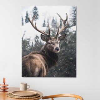 Stag in the Snow Wall Art Painting, HD Canvas Print, Framed, Ready to Hang. (WNWA166)