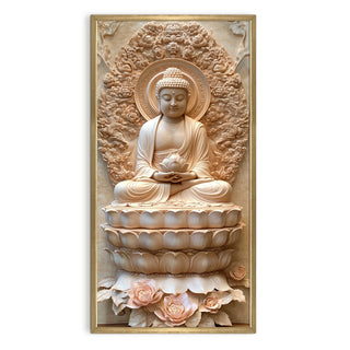 Sacred Buddha Portrait on Lotus Throne Wall Art, HD Canvas Print, Golden Box Framed, Ready to Hang, (48 In x 24 In) (BUDDHA-WA-42)