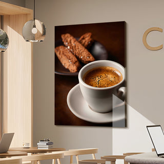 Espresso & Biscotti - Rustic Café or Kitchen Decor for Coffee Lovers Wall Art, HD Canvas Print, Framed, Ready to Hang. (KITWA025)