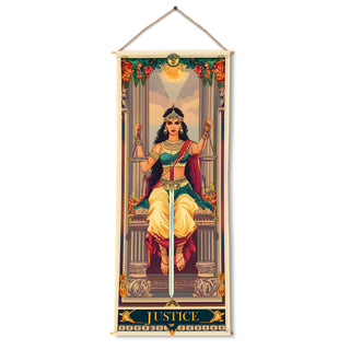 Justice Tarot Tapestry | Goddess of Balance Wall Hanging, Thick fabric, HD Print, Ready to Hang Wall Décor. Size 24 In x 60 In. (TAROTTPS09)