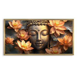 Spiritual Buddha Wall Art, HD Canvas Print, Golden Box Framed, Ready to Hang, (24 In x 48 In) (BUDDHA-WA-22)