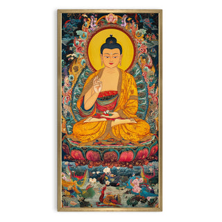 Golden Buddha Portrait with Ornate Detailing Wall Art, HD Canvas Print, Golden Box Framed, Ready to Hang, (48 In x 24 In) (BUDDHA-WA-48)