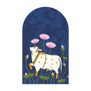 Pichwai Cow Temple Background Arch Wall Mural – Peel & Stick Cow Wallpaper – Waterproof Self Adhesive Vinyl Sticker for Living Room, Entryway – Size: 5ft x 3ft (PDAWALL10)