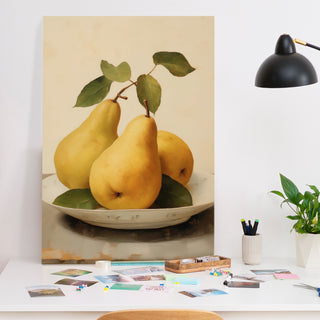 Golden Pears Still Life Wall Art, HD Canvas Print, Framed, Ready to Hang. (POMWA347)
