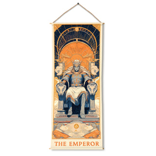 The Emperor Tarot Tapestry | Majestic King on Throne Wall Hanging, Thick fabric, HD Print, Ready to Hang Wall Décor. Size 24 In x 60 In. (TAROTTPS04)