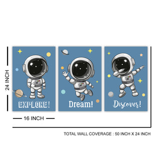 Astronaut Nursery Wall Décor Kids Room Canvas Wall Art 3 Panel Large Art Pieces (KDSWA03).