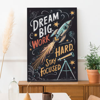 Dream Big, Hustle Hard Wall Art Painting, HD Canvas Print, Framed, Ready to Hang. (MOWA95)