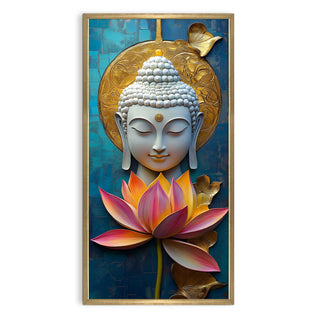 Golden Aura Buddha Portrait Wall Art, HD Canvas Print, Golden Box Framed, Ready to Hang, (48 In x 24 In) (BUDDHA-WA-30)