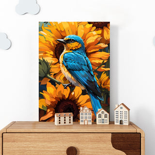 Golden Bloom & Azure Song Wall Art Painting, HD Canvas Print, Framed, Ready to Hang. (BOMWA114)