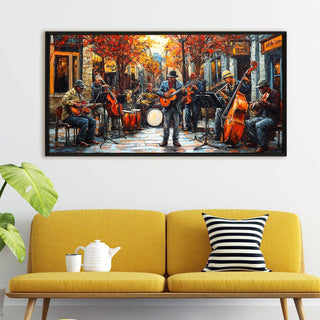 Music on The Streets of France, Abstract Modern Art Painting, HD Canvas Print, Framed, Ready to Hang.(24In x 48In) (MSWA01)