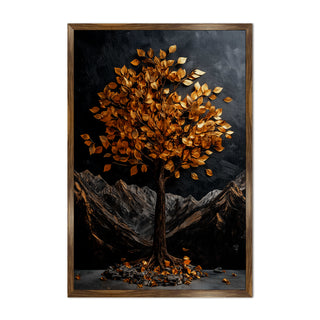 Abstract Golden Lucky Wish tree, HD Canvas Print, Framed, Ready to Hang.(20In x 30In) (VAWA008)