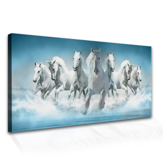 Seven Running Horses Vastu Canvas Paintings Framed For Living Room Wall Decoration (VAWA05) - Khirki.in 