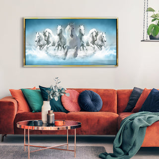 Seven Running Horses Vastu Canvas Paintings Framed For Living Room Wall Decoration (VAWA05) - Khirki.in 