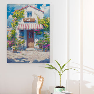 Floral Café Getaway Wall Art Painting, HD Canvas Print, Framed, Ready to Hang. (POMWA61)