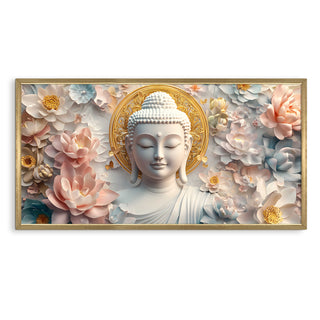 Golden Lotus Buddha Wall Art, HD Canvas Print, Golden Box Framed, Ready to Hang, (24 In x 48 In) (BUDDHA-WA-01)