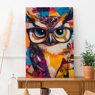 The Hipster Owl Wall Art Painting, HD Canvas Print, Framed, Ready to Hang. (POGWA32)