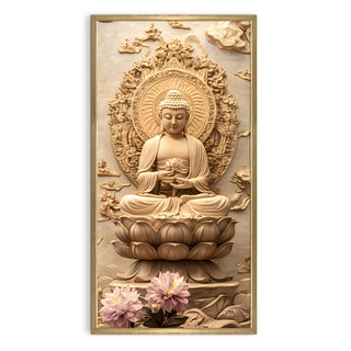 Divine Buddha Meditation Portrait Wall Art, HD Canvas Print, Golden Box Framed, Ready to Hang, (48 In x 24 In) (BUDDHA-WA-32)