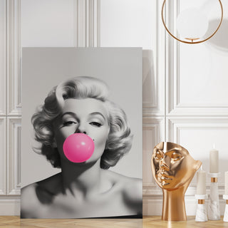 Marilyn Monroe Pink Bubble Gum Maximalist Altered Wall Art Print, HD Canvas Print, Framed, Ready to Hang. (POMA03)