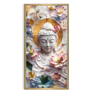 Serene White Buddha Portrait Wall Art, HD Canvas Print, Golden Box Framed, Ready to Hang, (48 In x 24 In) (BUDDHA-WA-31)
