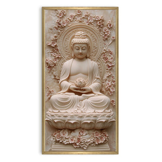 Serene Buddha with Lotus Portrait Wall Art, HD Canvas Print, Golden Box Framed, Ready to Hang, (48 In x 24 In) (BUDDHA-WA-33)