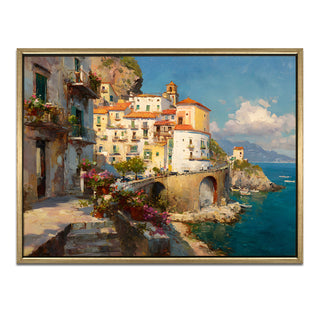 European Cityscape Wall Art, HD Canvas Print, Golden Floater Framed, Ready to Hang, (36 In x 48 In) (EURO-WA-77)
