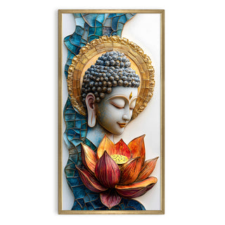 Golden Halo Buddha Wall Art, HD Canvas Print, Golden Box Framed, Ready to Hang, (48 In x 24 In) (BUDDHA-WA-28)