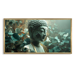 Modern Polygon Buddha Wall Art, HD Canvas Print, Golden Box Framed, Ready to Hang, (24 In x 48 In) (BUDDHA-WA-24)