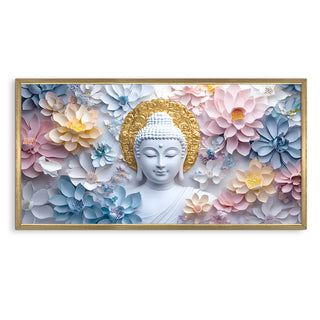 Buddha with Pastel Lotus Wall Art, HD Canvas Print, Golden Box Framed, Ready to Hang, (24 In x 48 In) (BUDDHA-WA-04)