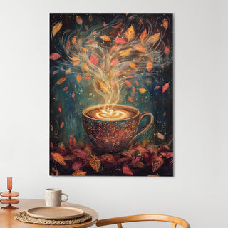 Autumn’s Coffee Magic Wall Art Painting, HD Canvas Print, Framed, Ready to Hang. (POMWA62)