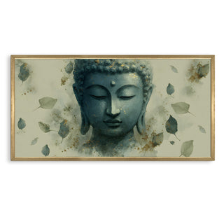 Abstract Blue Buddha Wall Art, HD Canvas Print, Golden Box Framed, Ready to Hang, (24 In x 48 In) (BUDDHA-WA-19)