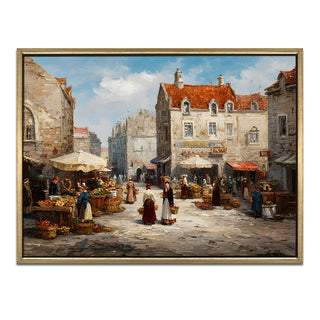 European Cityscape Wall Art, HD Canvas Print, Golden Floater Framed, Ready to Hang, (36 In x 48 In) (EURO-WA-67)