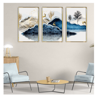 Yellow tree and deer on the mountain- Luxury Canvas Painting