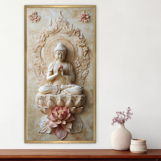 Enlightened Buddha Portrait Wall Art, HD Canvas Print, Golden Box Framed, Ready to Hang, (48 In x 24 In) (BUDDHA-WA-34)