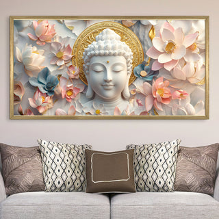 Divine Buddha Spiritual Wall Art, HD Canvas Print, Golden Box Framed, Ready to Hang, (24 In x 48 In) (BUDDHA-WA-08)