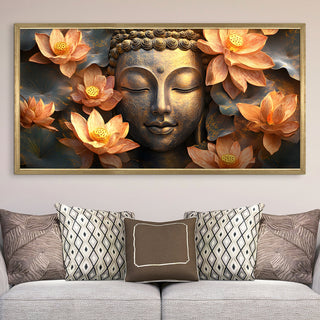 Spiritual Buddha Wall Art, HD Canvas Print, Golden Box Framed, Ready to Hang, (24 In x 48 In) (BUDDHA-WA-22)