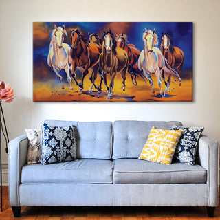 Seven Running Horses Vastu Canvas Paintings Framed For Living Room Wall Decoration (VAWA34)