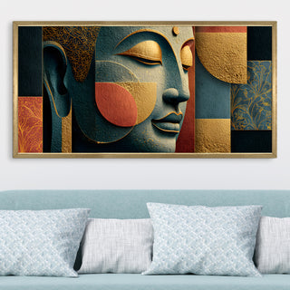 Abstract Buddha Face Wall Art, HD Canvas Print, Golden Box Framed, Ready to Hang, (24 In x 48 In) (BUDDHA-WA-23)