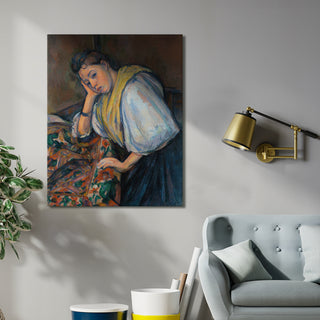 Young Italian Woman at a Table – Paul Cézanne Painting | HD Canvas Print | Ready to Hang | Wall Art for Bedroom, living room, Hallway (PCWA03)