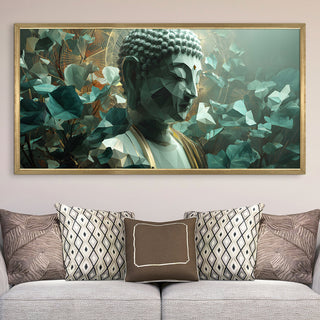 Modern Polygon Buddha Wall Art, HD Canvas Print, Golden Box Framed, Ready to Hang, (24 In x 48 In) (BUDDHA-WA-24)