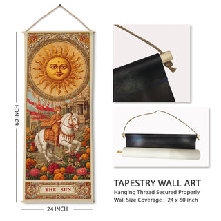 Indian Sun Tarot Wall Hanging Tapestry, Thick fabric, HD Print, Ready to Hang Wall Décor. Size 24 In x 60 In (TAROTTPS01)