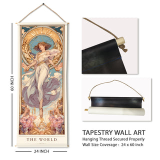 The World Tarot Wall Hanging Tapestry, Thick fabric, HD Print, Ready to Hang Wall Décor. Size 24 In x 60 In. (TAROTTPS15)