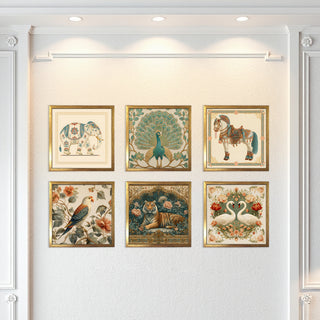 Ethnic Wall Art Set of 6 | HD Canvas Print | Ready to Hang | Golden Box Frame Panels for Home & Office Décor | Each Frame Size: 14X14 INCH (ETHF08)