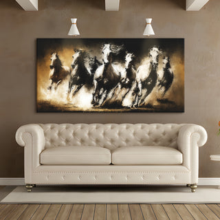 Seven Running Horses Vastu Canvas Paintings Framed For Living Room Wall Decoration (VAWA39).