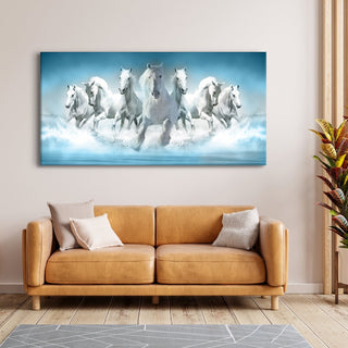 Seven Running Horses Vastu Canvas Paintings Framed For Living Room Wall Decoration (VAWA05) - Khirki.in 