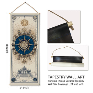 Wheel of Fortune Tapestry | Mystic Mandala Wheel Wall Hanging, Thick fabric, HD Print, Ready to Hang Wall Décor. Size 24 In x 60 In. (TAROTTPS11)