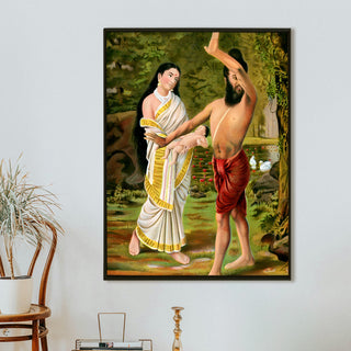 Sage Viswamitra and Menaka with Child Shakuntala – Raja Ravi Varma Painting | HD Canvas Print | Ready to Hang | Wall Art for Bedroom, living room, Hallway (RRVWA19)