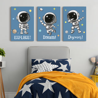 Astronaut Nursery Wall Décor Kids Room Canvas Wall Art 3 Panel Large Art Pieces (KDSWA03).